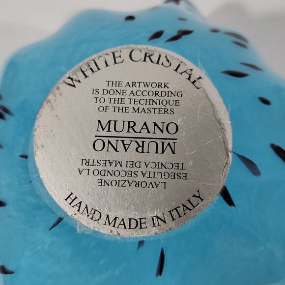 Murano Free Form Hand-Blown Blue Black Speckled Glass Vase Bowl Tulip Flower - Picture 2 of 10